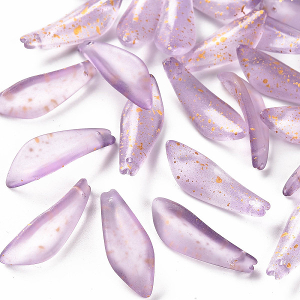 

PandaHall Transparent Spray Painted Glass Pendants, with Gold Foil, Frosted, Petaline, Plum, 25.5x9x4mm, Hole: 1mm Glass Petaline Purple
