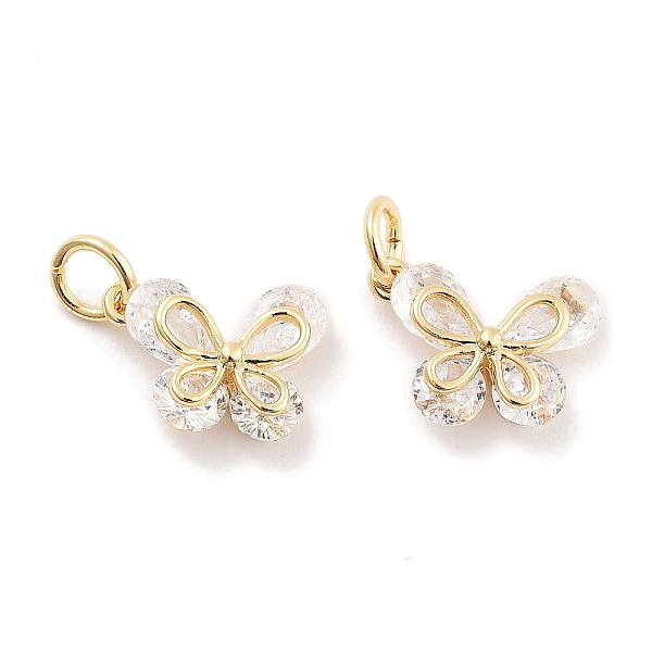 

PandaHall Brass Micro Pave Cubic Zirconia Pendants, Butterfly, with Jump Ring, Real 18K Gold Plated, Clear, 12x11x4mm, Hole: 3.5mm...