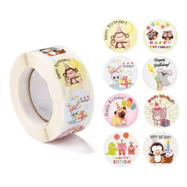

PandaHall Birthday Themed Pattern Self-Adhesive Stickers, Roll Sticker, for Party Decorative Presents, Colorful, 2.5cm, about 500pcs/roll...