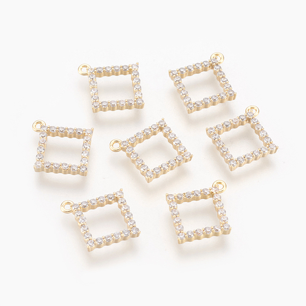 

PandaHall Brass Micro Pave Cubic Zirconia Charms, Rhombus, Clear, Nickel Free, Real 18K Gold Plated, 15x13.5x2mm, Hole: 1mm Brass+Cubic...