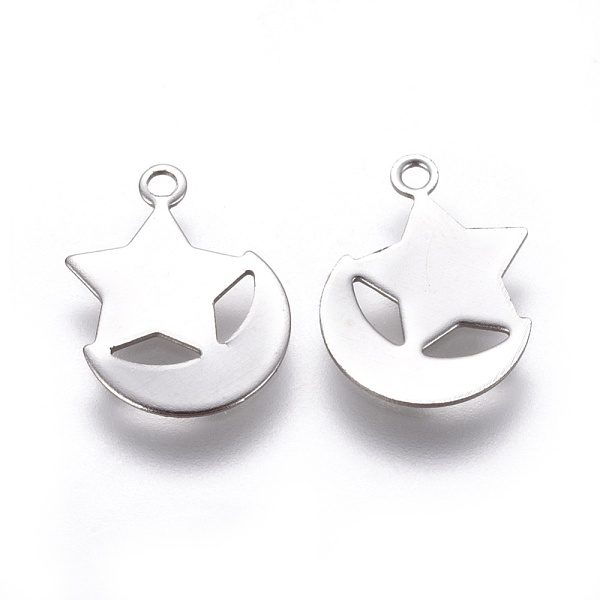 

PandaHall 304 Stainless Steel Charms, Moon with Star, Stainless Steel Color, 12x9x0.5mm, Hole: 1mm 304 Stainless Steel Moon