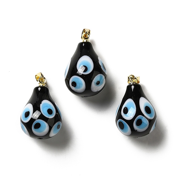 

PandaHall Handmade Evil Eye Lampwork Pendants, with Rack Plating Brass Findings, Long-Lasting Plated, Teardop, Black, 22.5~24x15~16mm, Hole...