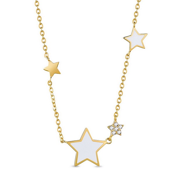 PandaHall SHEGRACE Hot Trending 925 Sterling Silver Necklace, with Enamel Stars, Real 24K Gold Plated, 15.7 inch(40cm) Sterling Silver