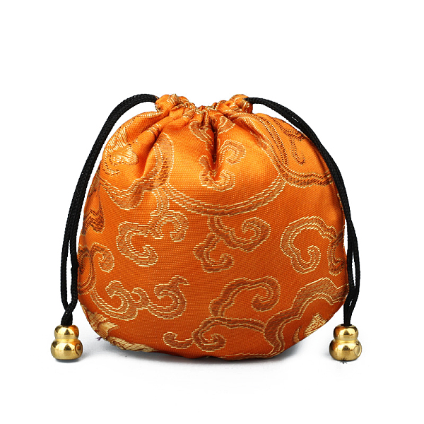 

PandaHall Chinese Style Silk Brocade Jewelry Packing Pouches, Drawstring Gift Bags, Auspicious Cloud Pattern, Dark Orange, 11x11cm Silk