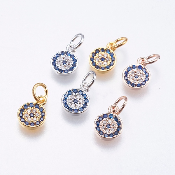

PandaHall Brass Micro Pave Cubic Zirconia Charms, Cadmium Free & Lead Free, Flat Round, Mixed Color, 9.5x7x1.5mm, Hole: 3mm Brass+Cubic..., Blue