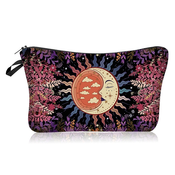 PandaHall Sun Moon Eclipse Pattern Polyester Cosmetic Pouches, with Iron Zipper, Waterproof Clutch Bag, Toilet Bag for Women, Rectangle...