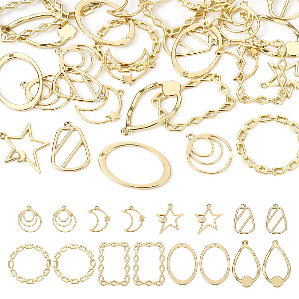 

PandaHall 32Pcs 8 Style Alloy Pendants, Mixed Shapes, Golden, 25~38.5x18~33x2mm, Hole: 1.6~2mm, 4pcs/style Alloy Mixed Shapes