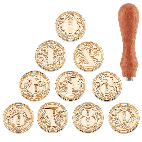 PandaHall CRASPIRE Wax Seal Stamp Set 10PCS Wax Seal Stamp Heads 0-9 Numbers Design with Wood Handle for Invitations Envelopes Birthday Gift...