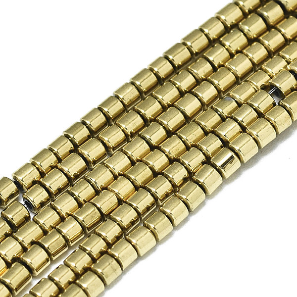 

PandaHall Electroplate Non-magnetic Synthetic Hematite Beads Strands, Column, Real 18K Gold Plated, 2x2mm, Hole: 0.5mm, about...