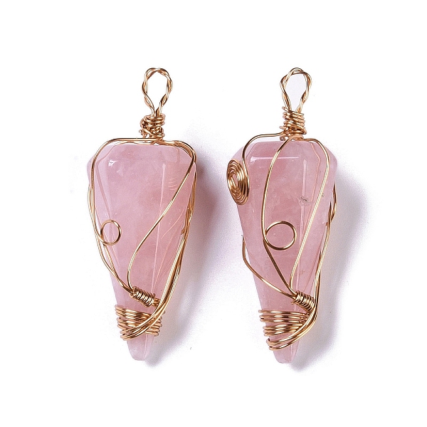 

PandaHall Natural Rose Quartz Copper Wire Wrapped Big Pendants, Faceted Cone Charms, Rose Gold, 50~50.5x16.5x18~19mm, Hole: 8x3.5~4mm Rose...