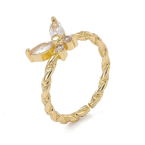 

PandaHall Rack Plating Brass Cubic Zirconia Cuff Rings for Women, Butterfly Long-Lasting Plated Open Ring, Lead Free & Cadmium Free, Real..., Clear