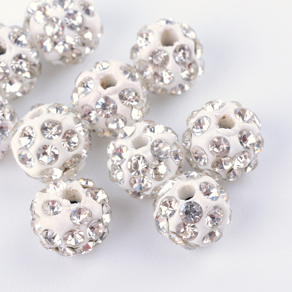 

PandaHall Handmade Polymer Clay Disco Ball Beads, with Glass Rhinestone, Crystal, PP13(1.9~2mm), 4 Rows Rhinestone, 6mm, Hole: 1mm Polymer..., White