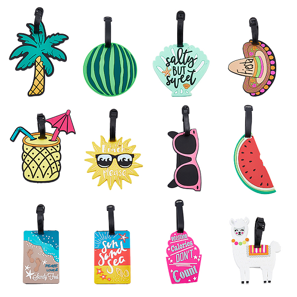 PandaHall SUPERFINDINGS 12 Styles Food Theme Luggage Tags Set Plastic Identify Baggage Label Summer Beach Holiday Travel Suitcase Tags...