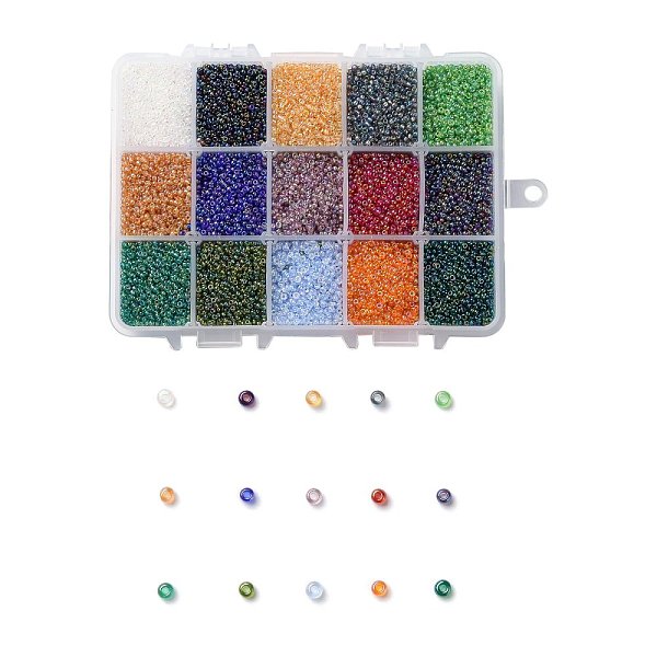 

PandaHall 375G 15 Colors 12/0 Grade A Round Glass Seed Beads, Transparent Colours Rainbow, Mixed Color, 2x1.5mm, Hole: 0.9mm, 25g/color..., Multicolor