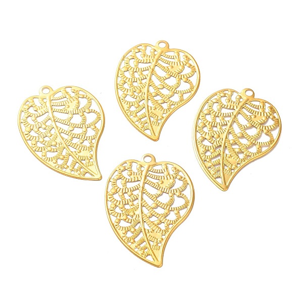 

PandaHall Iron Pendants, Etched Metal Embellishments, Leaf Charm, Golden, 47x33x0.5mm, Hole: 3mm Iron Leaf
