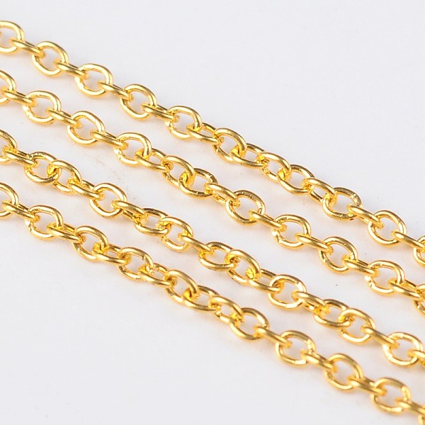 

PandaHall Iron Cable Chains, Unwelded, Oval, Golden Color, with Spool, 2x2x0.5mm, about 328.08 Feet(100m)/roll Iron