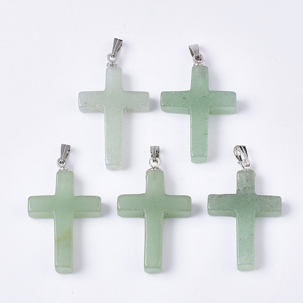 

PandaHall Natural Green Aventurine Pendants, with Stainless Steel Peg Bails, Cross, Stainless Steel Color, 29~30x18.5x4.5mm, Hole: 5.5x2mm...