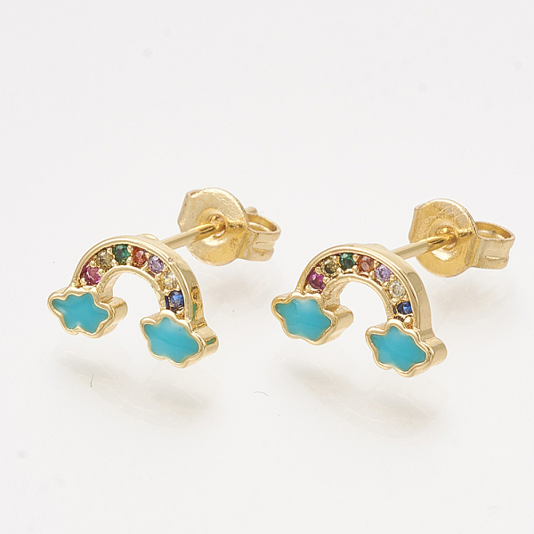 

PandaHall Brass Cubic Zirconia Stud Earrings, with Enamel and Ear Nuts, Rainbow, Golden, Dark Turquoise, 6x11mm, Pin: 0.7mm Cubic Zirconia..., Cyan