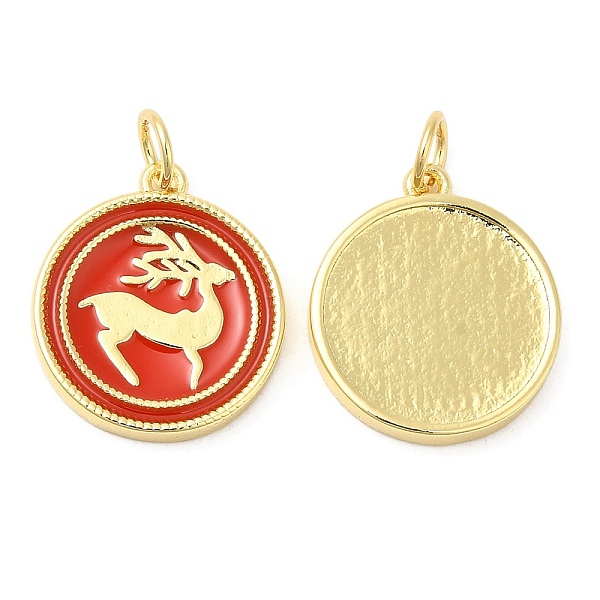 

PandaHall Christmas Rack Plating Brass Enamel Pendants, with Jump Ring, Lead Free & Cadmium Free, Long-Lasting Real 18K Gold Plated, Flat..., Red