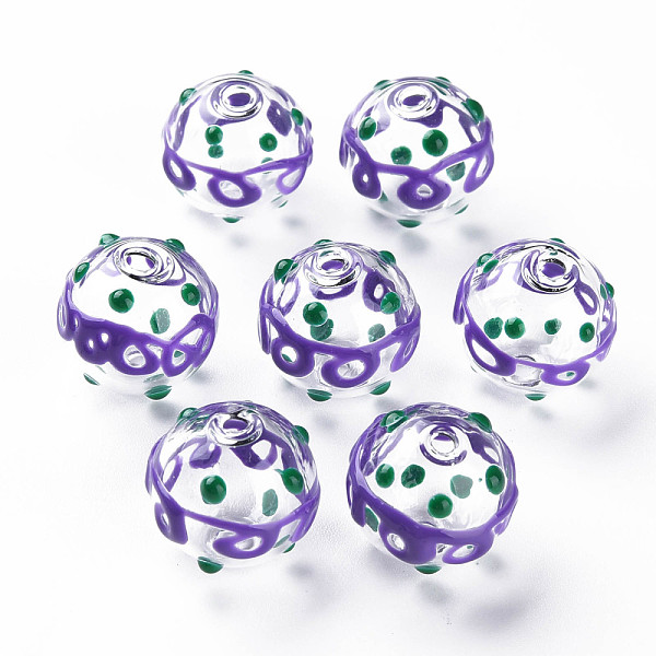 

PandaHall Transparent Glass Enamel Beads, Round with Wave, Slate Blue, 14x13mm, Hole: 2mm Glass Round