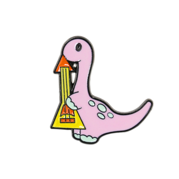 PandaHall Dinosaur with Music Instrument Enamel Pin, Alloy Brooch for Backpack Clothes, Pink, 30x28mm Alloy+Enamel Dinosaur Pink
