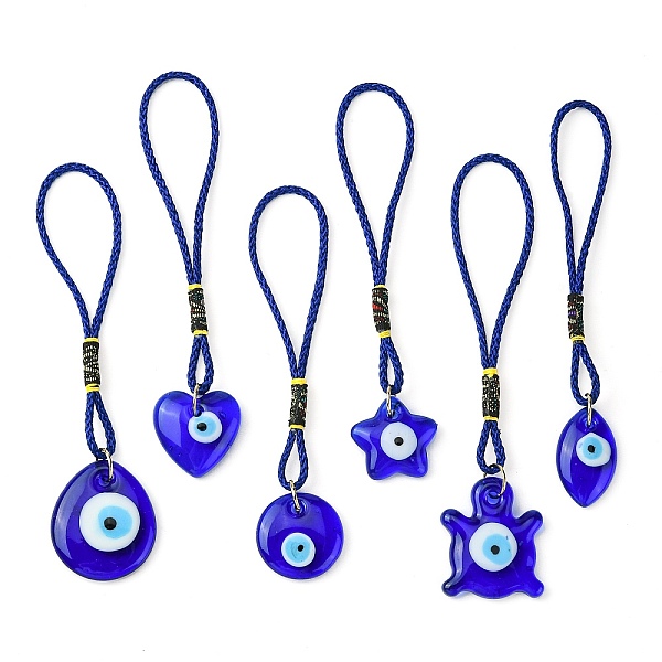 

PandaHall Evil Eye Lampwork Pendant Decorations, Polyester Braided Loop Hanging Ornaments, Mixed Shape, Blue, 124~140mm, 6pcs/set Lampwork...