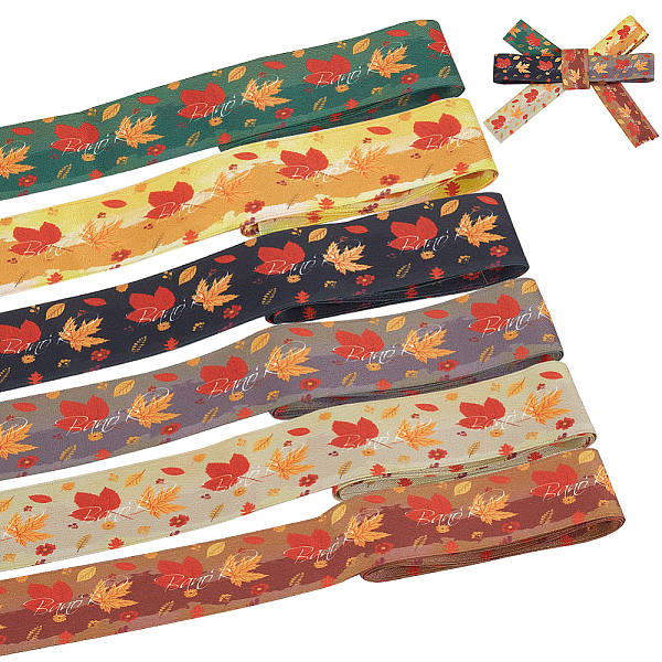 

PandaHall BENECREAT 6 Yards 6 Color Autumn Double-Sided Printed Polyester Ribbon, Maple Leaf Pattern, Mixed Color, 1-1/2~1-5/8 inch(37~40mm)..., Multicolor