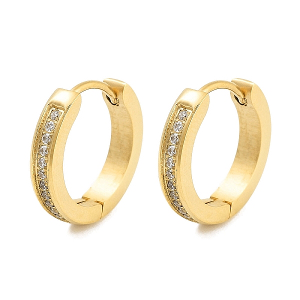 

PandaHall Ion Plating(IP) 304 Stainless Steel Micro Pave Clear Cubic Zirconia Huggie Hoop Earrings, with 316 Stainless Steel Pins, Golden...