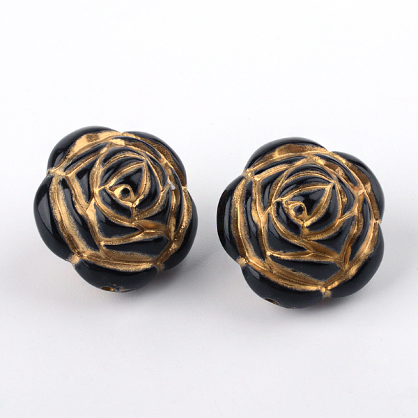 

PandaHall Rose Plating Acrylic Beads, Golden Metal Enlaced, Black, 26x22mm, Hole: 2mm, about 86pcs/500g Acrylic Flower Black