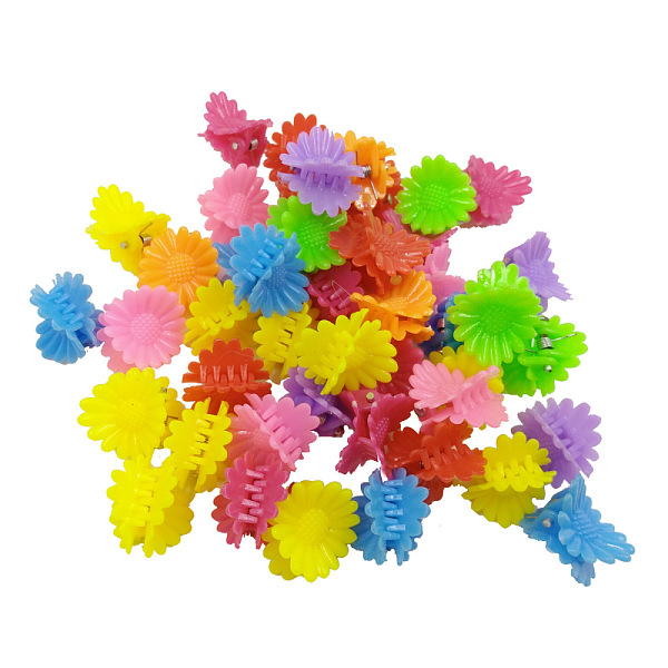 

PandaHall Kids Hair Accessories, Plastic Claw Hair Clips, Daisy, Mixed Color, 18x18mm, about 100pcs/bag Plastic Multicolor