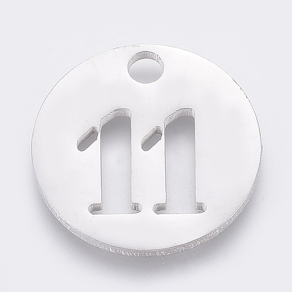 

PandaHall 304 Stainless Steel Pendants, Cut-Out, Hollow, Flat Round with Number, Stainless Steel Color, Num.11, 19x1.5mm, Hole: 2.5mm 304...