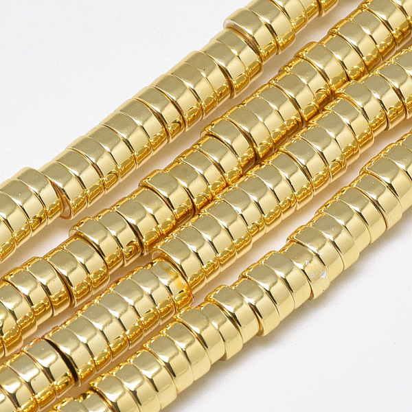 

PandaHall Electroplate Non-magnetic Synthetic Hematite Beads Strands, Heishi Beads, Flat Round/Disc, 6x2mm, Hole: 2.5mm, about 175pcs/strand...