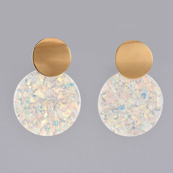 

PandaHall Flat Round Ear Studs, with Paillette Resin, 304 Stainless Steel Stud Earring Findings and Ear Nuts/Earring Back, Golden, Golden...