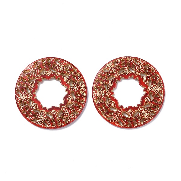 

PandaHall Plating Acrylic Pendants, Metal Enlaced, Hollow Flat Round/Donut Charms, Orange Red, 58x5mm, Hole: 2mm, about 42pcs/500g Acrylic...