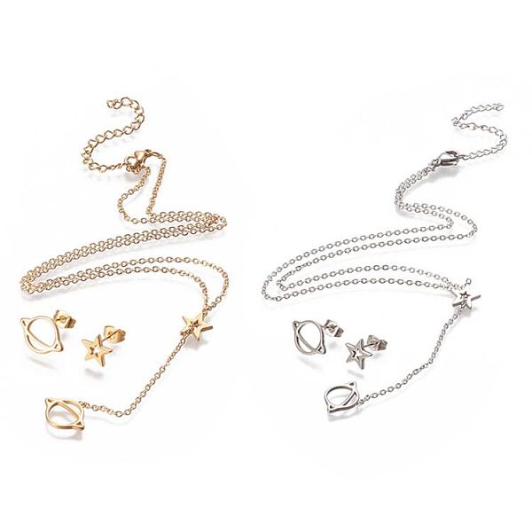 

PandaHall 304 Stainless Steel Jeweley Sets, Cable Chain Lariat Necklaces and Stud Earrings, with Lobster Claw Clasps and Ear Nuts, Star &...