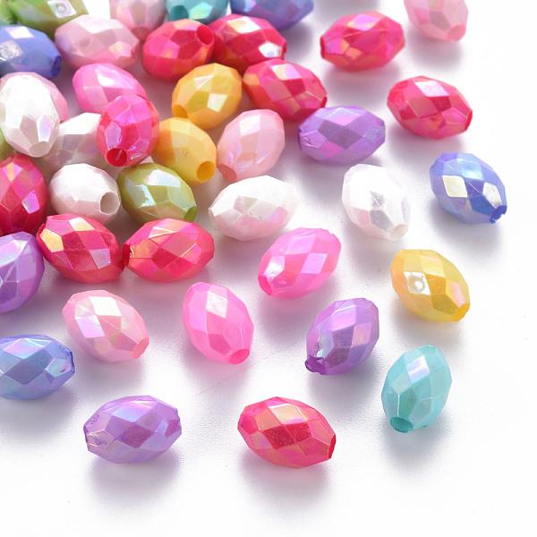 

PandaHall Opaque Acrylic Beads, Dyed, AB Color, Faceted, Oval, Mixed Color, 12x8mm, Hole: 2.5mm, about 1120pcs/500g Acrylic Oval Multicolor