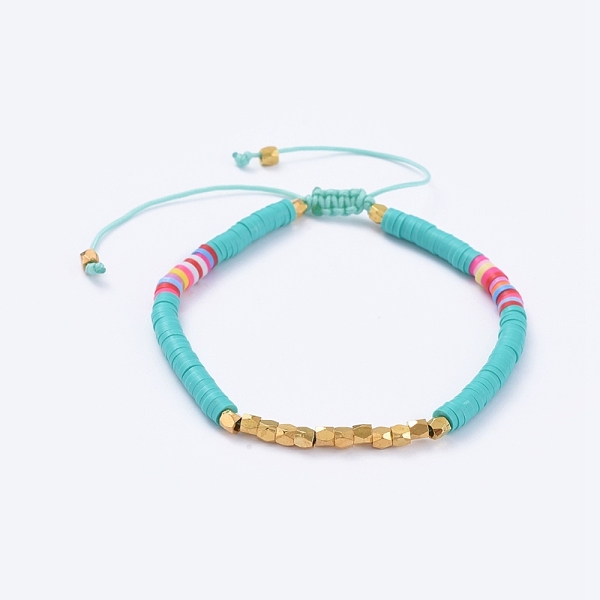 

PandaHall Adjustable Braided Bead Bracelets, with Handmade Polymer Clay Heishi Beads and Brass Beads, Medium Turquoise, 2-3/8 inch~3-5/8..., Cyan