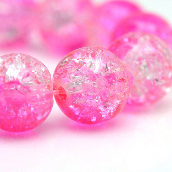 

PandaHall Baking Painted Crackle Glass Beads Strands, Round, Hot Pink, 10mm, Hole: 1.3~1.6mm, about 80pcs/strand, 31.4 inch Glass Round Pink