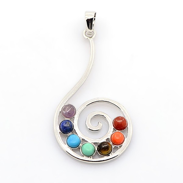 

PandaHall Vintage Chakra Jewelry Brass Gemstone Pendants, Vortex, Platinum, 46x25x4mm, Hole: 5x8mm Mixed Stone Others