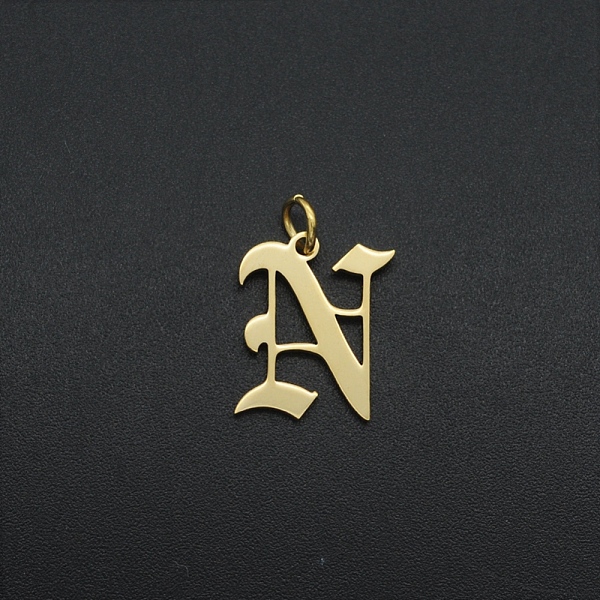 

PandaHall 201 Stainless Steel Pendants, with Jump Ring, Old English, Letter, Laser Cut, Golden, Letter.N, 15.5x13x1mm, Hole: 3mm 201...