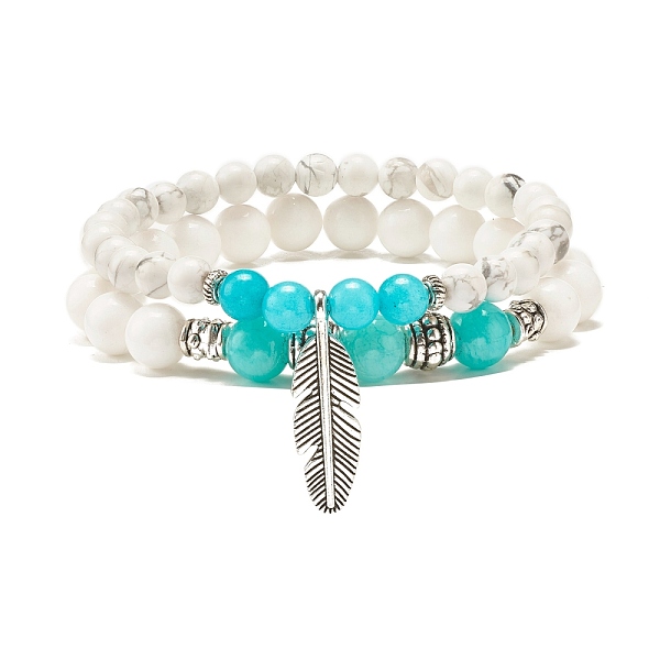 

PandaHall 2Pcs 2 Style Natural Stone Round Beaded Stretch Bracelets Set with Feather Charm for Women, Inner Diameter: 2-1/8~2-1/4 inch...