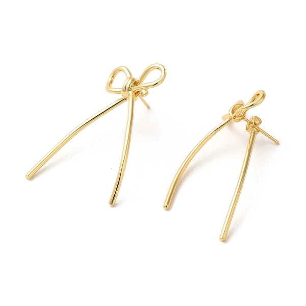 

PandaHall Brass Stud Earrings for Women, Bowknot, Real 18K Gold Plated, 39.5x20mm Brass Bowknot