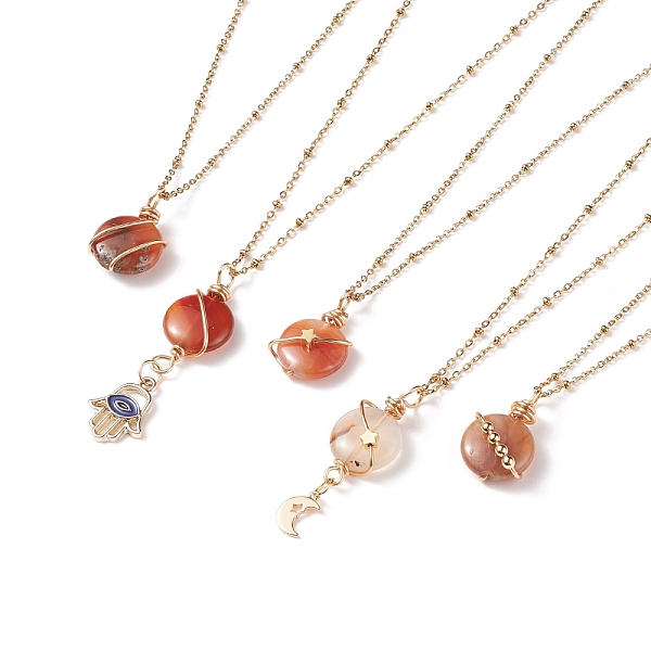 

PandaHall 5Pcs 5 Style Moon and Star Planet Natural Red Agate Pendant Necklaces Set, Brass Jewelry for Women, Golden, Mixed Patterns, 17.52...