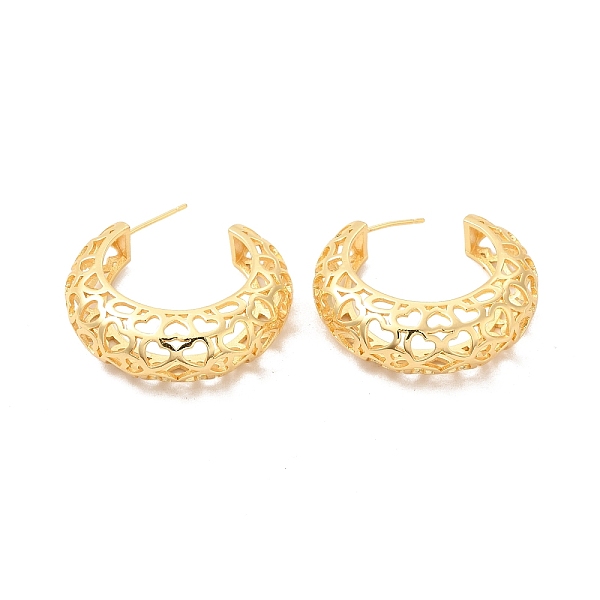 

PandaHall Rack Plating Brass Hollow Out Heart Stud Earrings, Round Half Hoop Earrings for Women, Lead Free & Cadmium Free, Real 18K Gold...