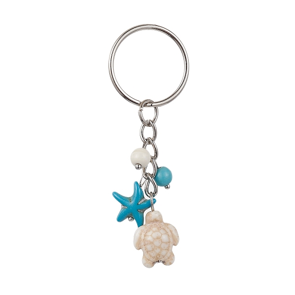 

PandaHall Turtle & Starfish Synthetic Turquoise Pendant Keychains, with Iron Ring, Floral White, 7.3cm Synthetic Turquoise Turtle
