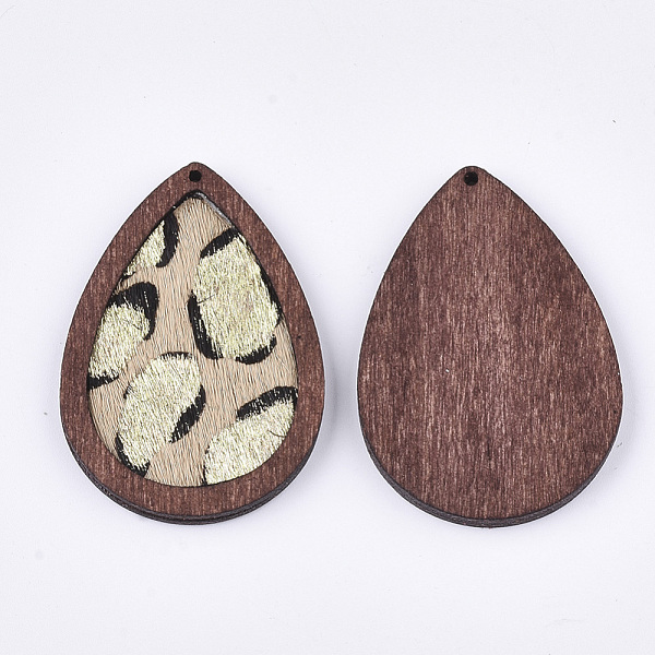

PandaHall Eco-Friendly Cowhide Leather Pendants, with Dyed Wood, teardrop, with Leopard Print, Navajo White, 46x32.5x4mm, Hole: 1.2mm..., Orange