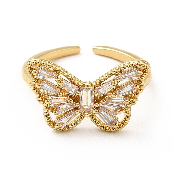 

PandaHall Brass Cubic Zirconia Cuff Ring, Open Ring for Women, Butterfly, Real 18K Gold Plated, US Size 7 1/4(17.5mm) Brass+Cubic Zirconia