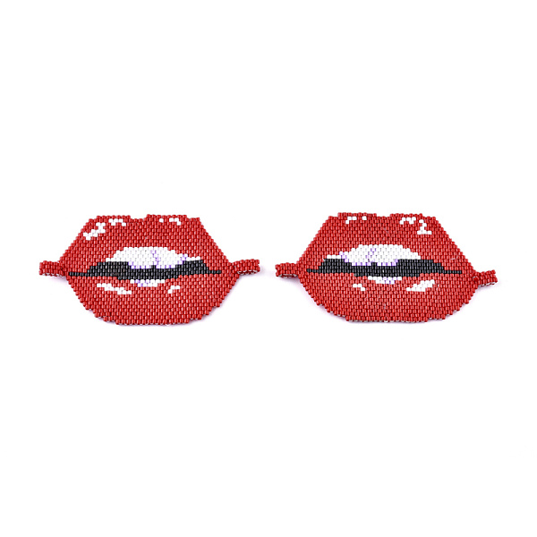

PandaHall Handmade Seed Beads Links Connectors, with Elastic Thread, Loom Pattern, Lip, Red, 38~39.5x74~75x1.5~3mm, Hole: 4.5~5mm Glass Lip...