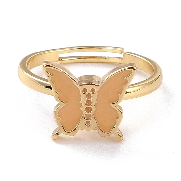 PandaHall Butterfly Fidget Ring for Anxiety Stress Relief, Adjustable Spinner Ring, Alloy Enamel Rotating Ring, Golden, PeachPuff, US Size 6...