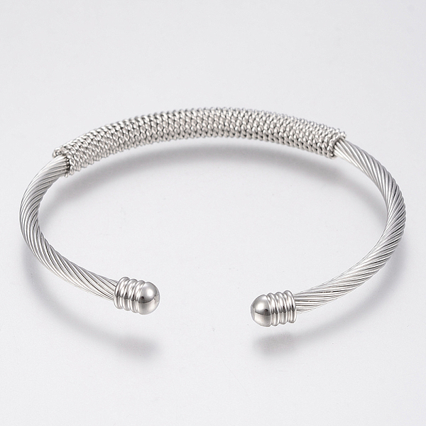 

PandaHall 304 Stainless Steel Cuff Bangles Torque Bangles, Stainless Steel Color, 51x57mm(2 inchx2-1/4 inch) 304 Stainless Steel